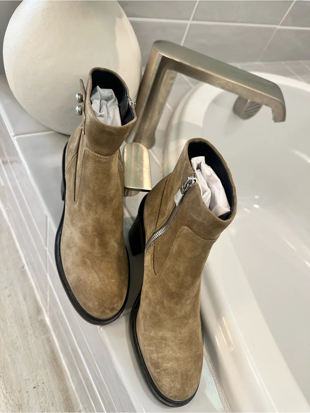 New rag & bone Tan Suede Ankle Booties with Side Zip